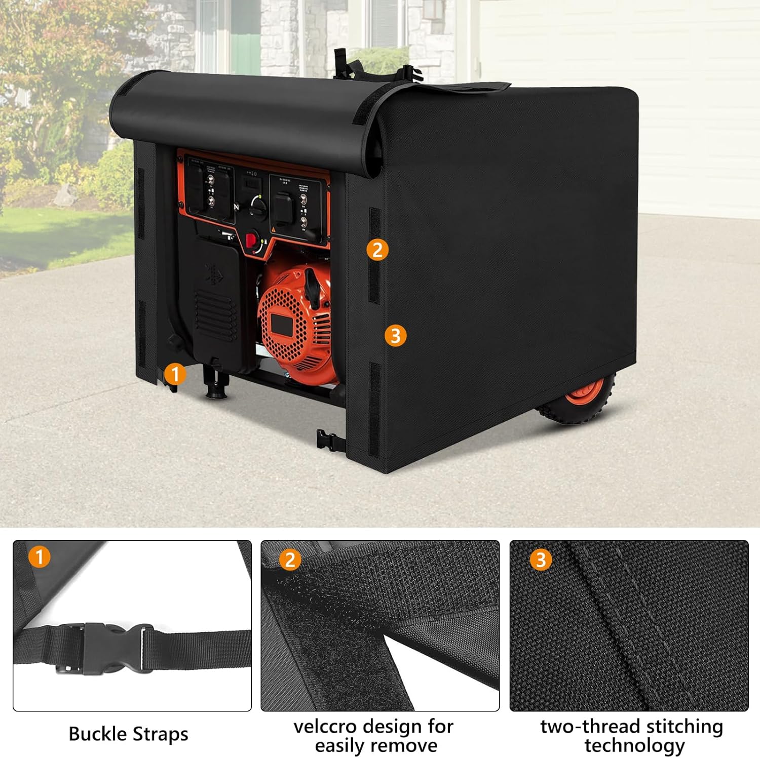 AKEfit Universal Waterproof Generator Cover, 600D Heavy Duty Small Outside Equipment Cover for Champion,Predator,Wen,BILT Hard,Ryobi,Generac,Westinghouse Portable Generator 5000-10000W,38”Lx28”Wx30”H