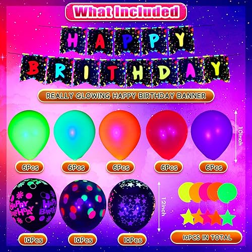 Miniatura 2 de Jetec 71 piezas de decoraciones de neón para fiesta de cumpleaños, incluyen globos transparentes que brillan en la oscuridad, globos de neón UV,
