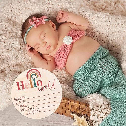 Miniatura 2 de Letrero de Hello World para recién nacido, placa de anuncio de nacimiento con nombre de bebé para hospital, accesorio para fotos, decoración de
