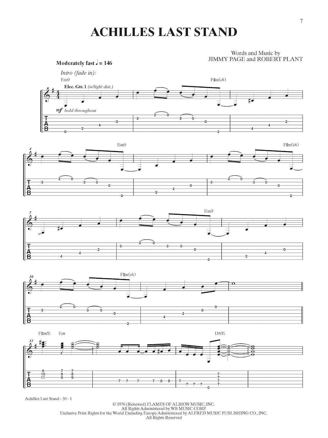 Led Zeppelin -- Presence Platinum Guitar: Authentic Guitar TAB (Alfred's Platinum Album Editions)