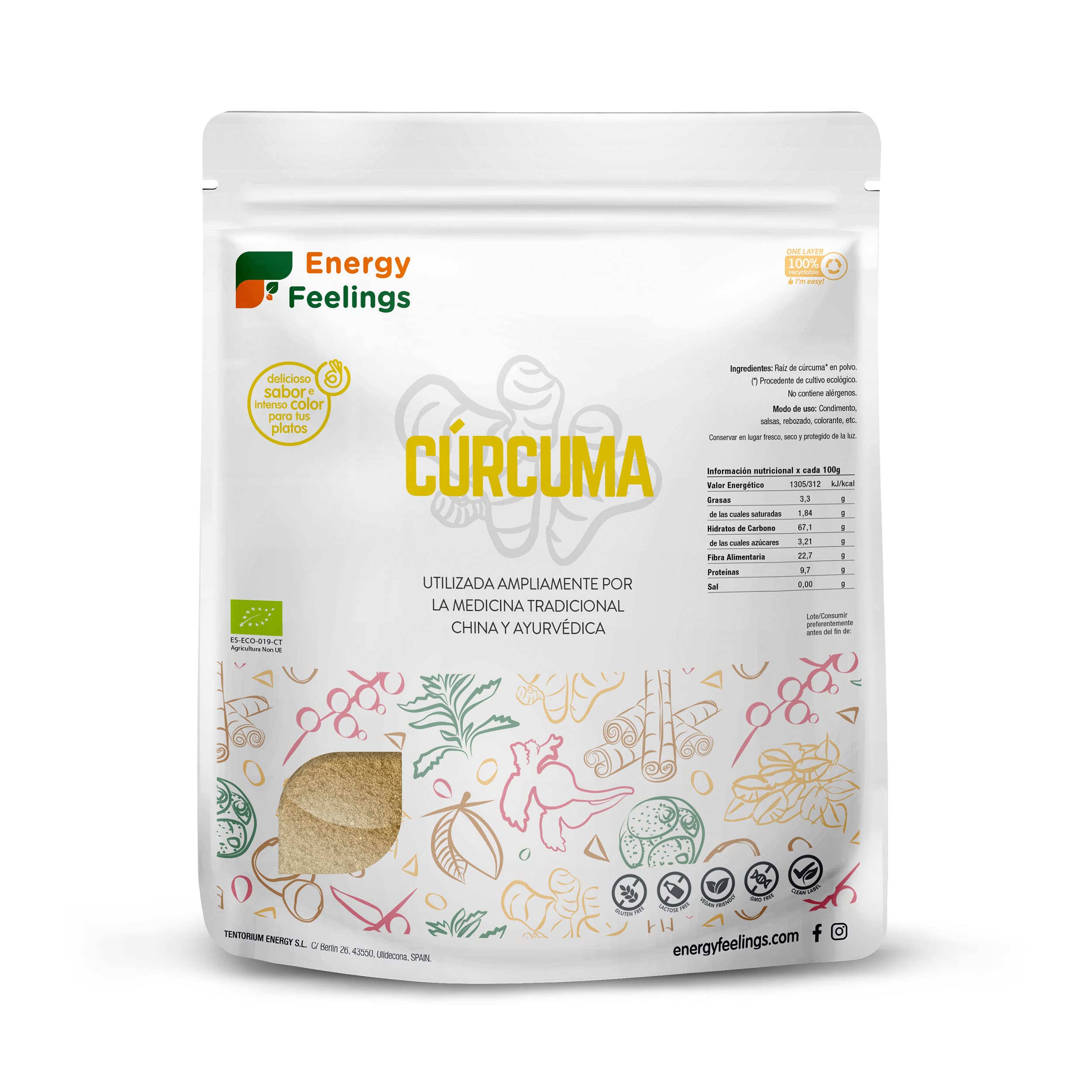 ENERGY FEELINGS Kurkuma-Pulver, 1 kg, ECO Vegan SG