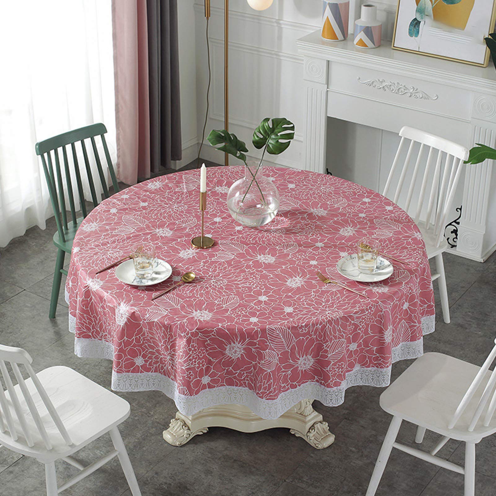 Table Cloth Waterproof, PVC Plastic Tablecloth, Round Tablecloths for Circular Table Wipe Clean Garden Tablecloth (B, 200cm/78in)