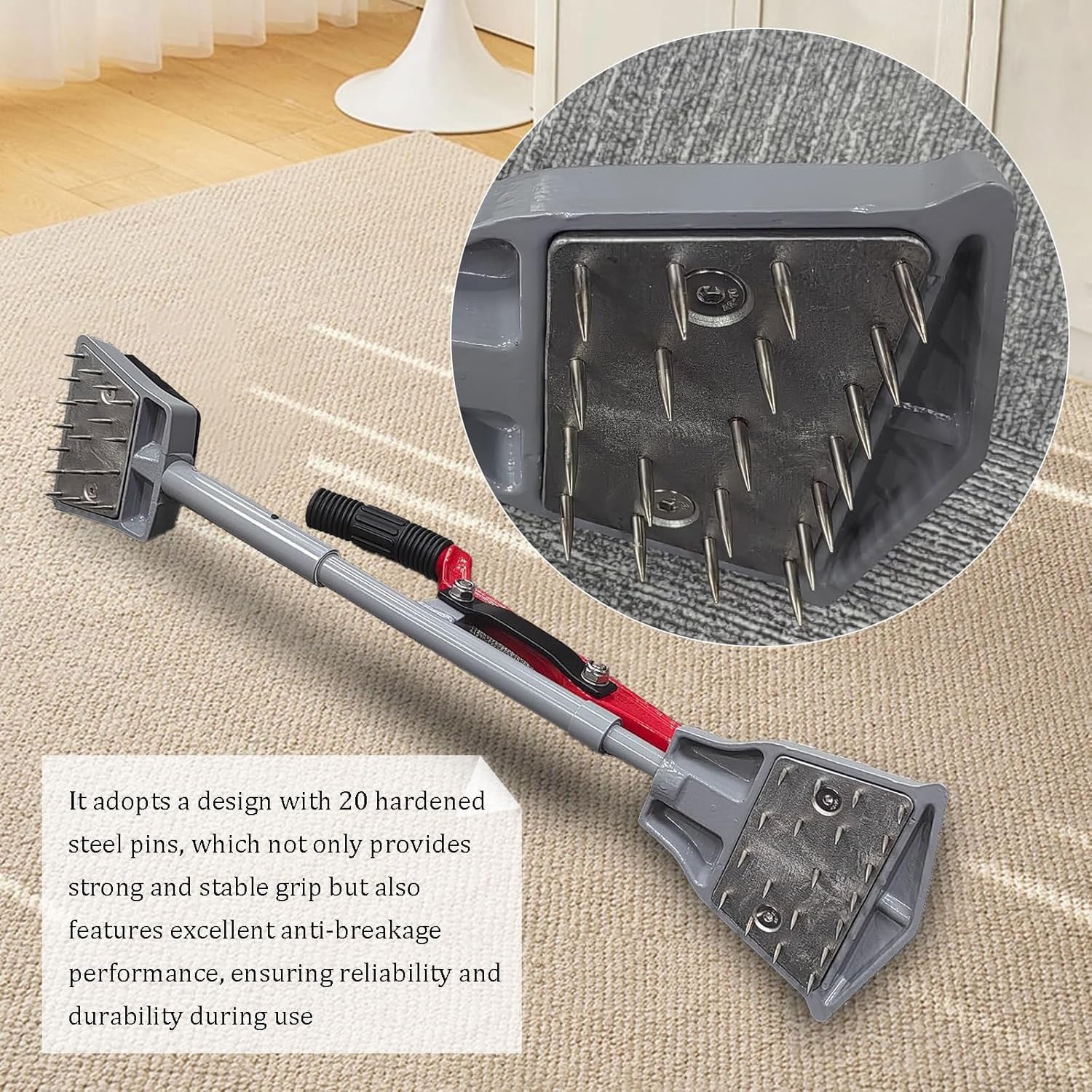 Kit d'outils d'installation de moquette, outil d'étirement de tapis, outil de bricolage de sol, conception triple sieste, 20 aiguilles en acier trempé, pour installation de tapis de sol