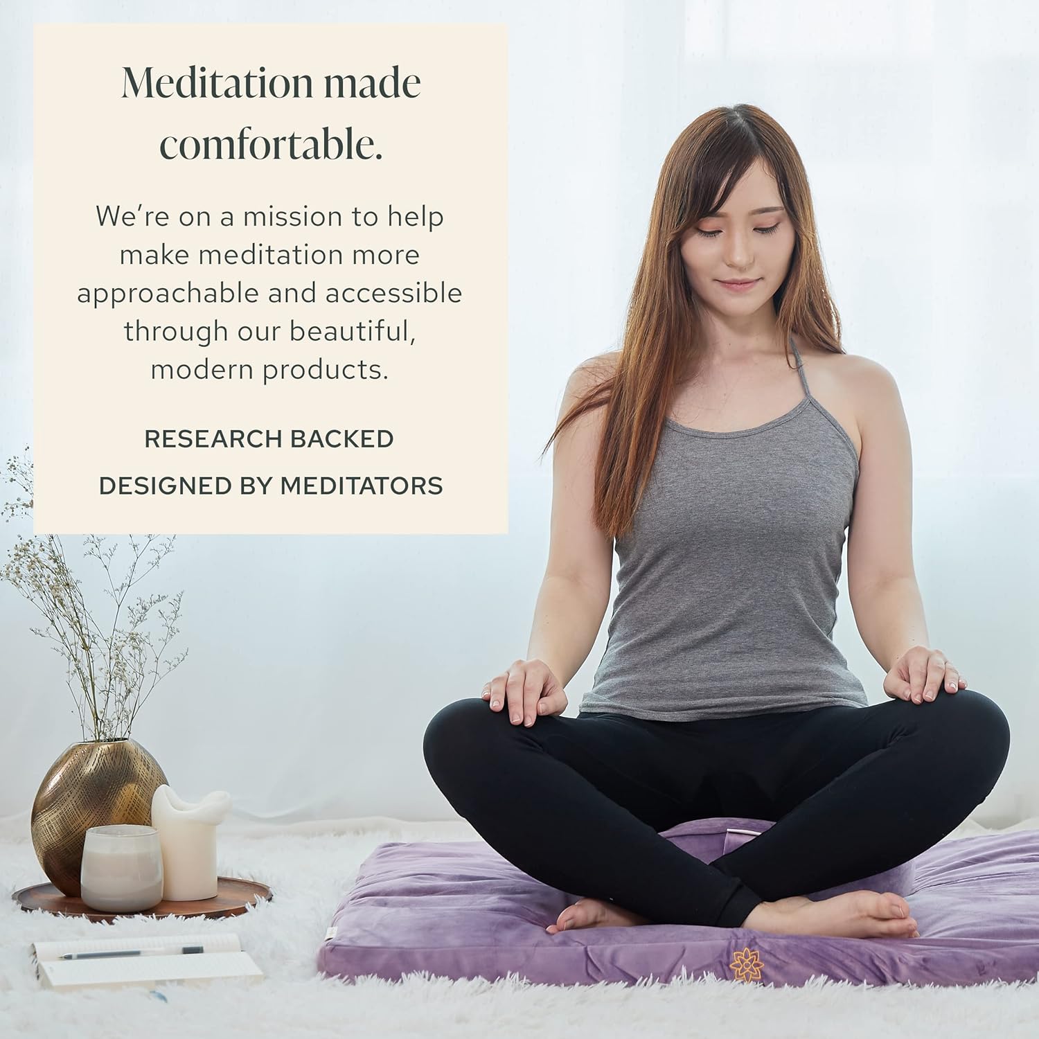 Mindful Modern Meditation Cushion and Zabuton Mat Bundle - Premium Luxury Velvet Meditation Cushion Set for Yoga - Buckwheat Zafu Floor Pillow and Rectangular Mat - Dusty Violet Color