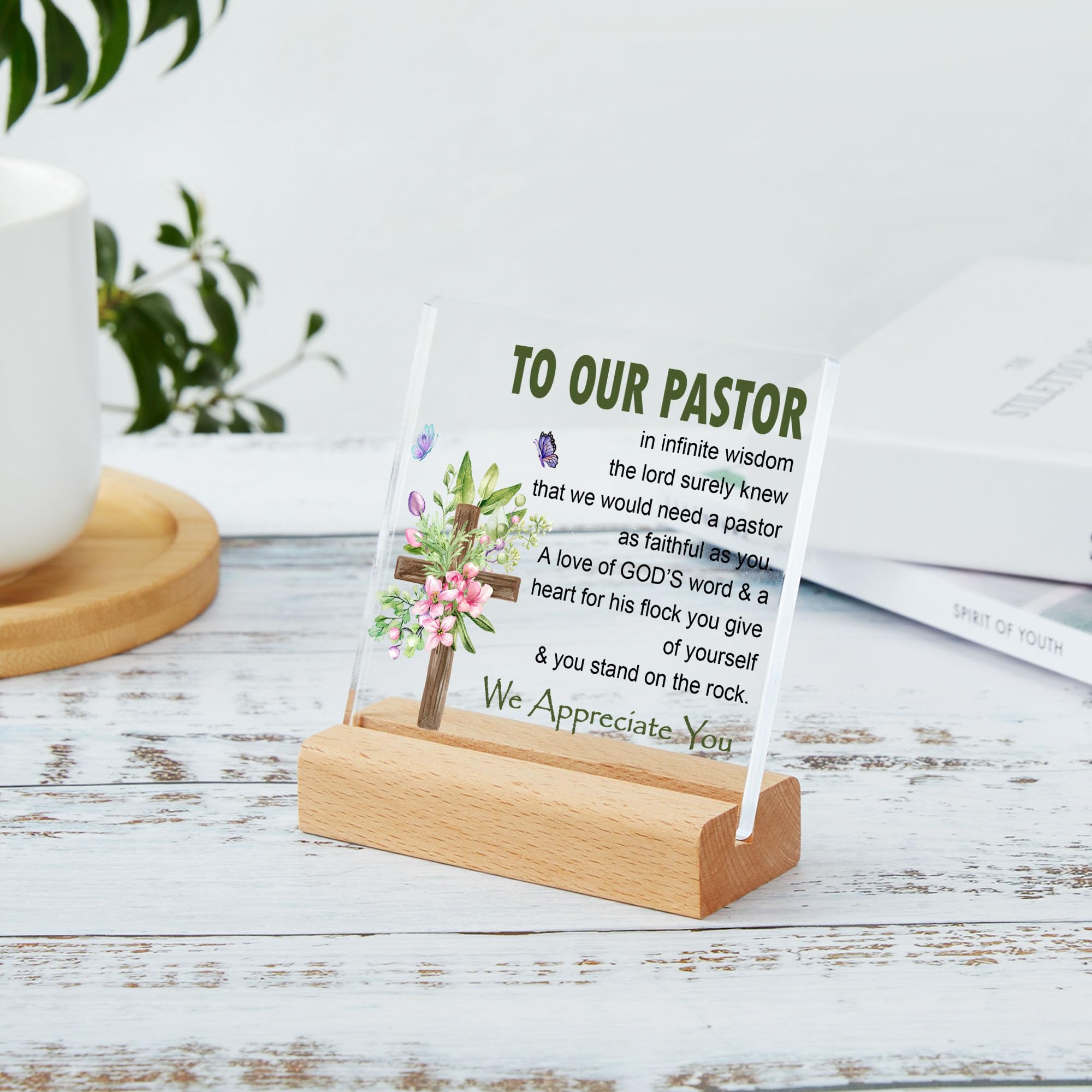 Pastor Appreciation Wooden Plaque With Stand - 5x5 Inch Inspirational Office Decor