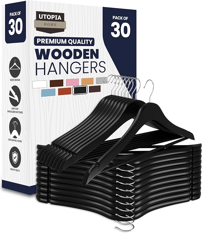 Utopia Home Premium Wooden Hangers 80 Pack - Durable & Slim Coat Hanger - Suit Hangers with 360-Degree Rotatable Hook - Wood Hangers with Shoulder Grooves (Natural Color)
