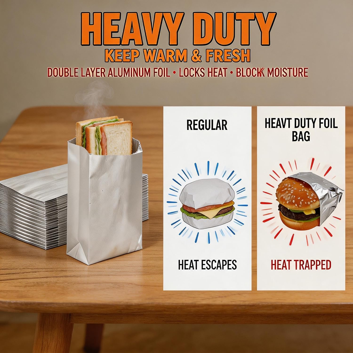 150 Pack Insulated Aluminum Foil Sandwich Bags Set for Burgers BBQ | Food-grade sandwich pouches, Thickened greaseproof lining, Self-adhesive secure seal; Perfect for kitchen food storage