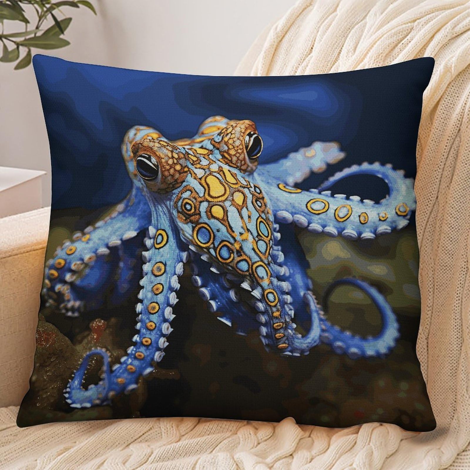 Fekiloot Style Blue Ringed Octopus Pillowcase Pillow Sham Pillow Case