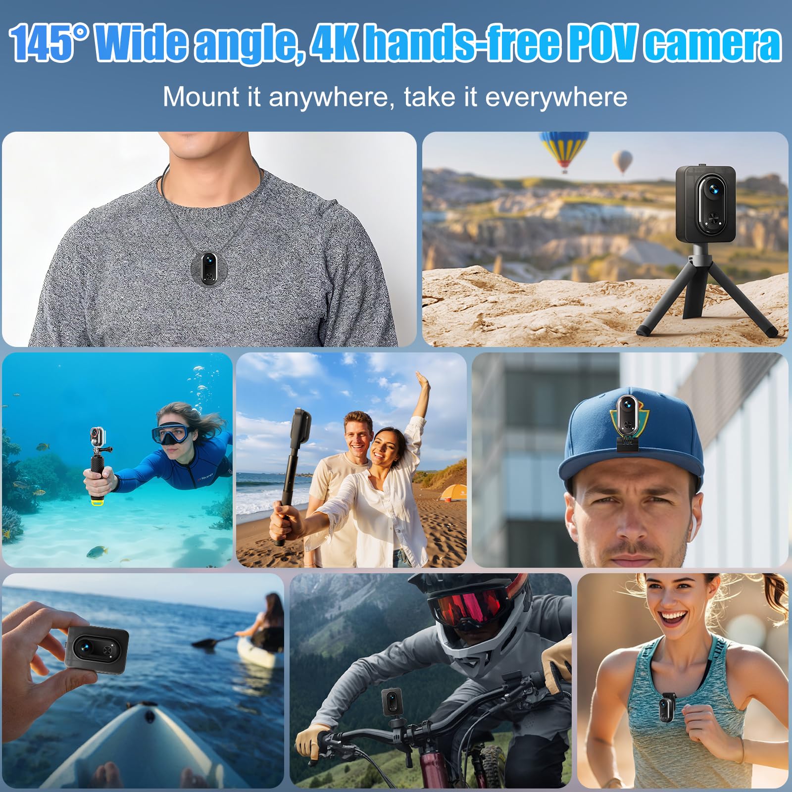 OBEST Cámara Deportiva 4K Estabilizador Mini Camara Acción WiFi Impermeable, 360 Bodycam Cámara Corporal Subacuática, Camara Casco Moto Magnético Action Camera POV para Vlog Diaria Esquí Natación