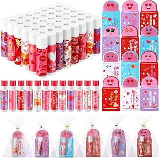 48 Pcs Valentines Day Classroom Exchange Gifts Bulk for Kids Valentines Lip Balm with Cards for Classroom Prize School Exchange Boys Girls Party Favors(Cute Heart)