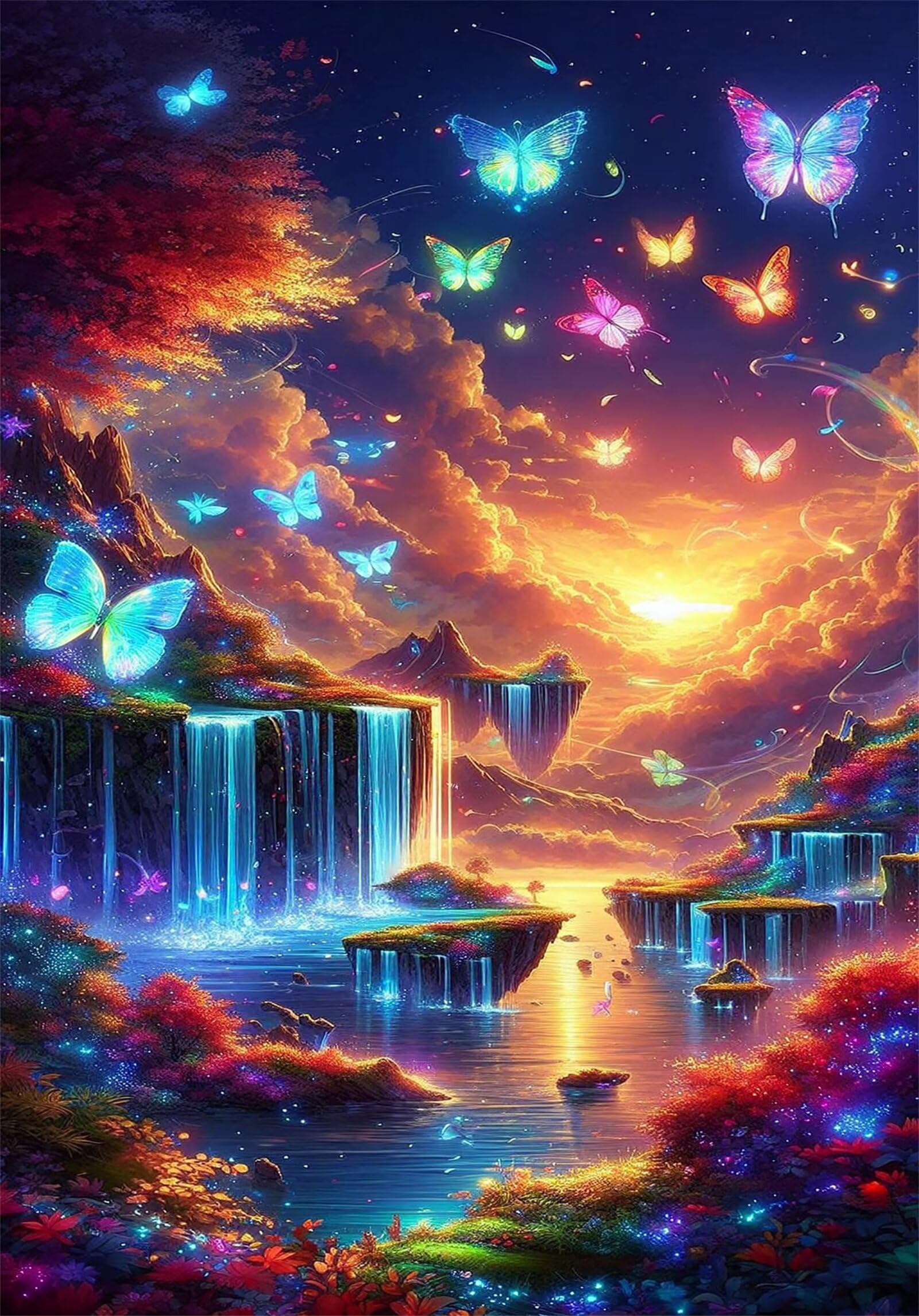Puzzle 1500 Pezzi per Adulti,Puzzles Artistico,Farfalla fluorescente a cascata puzzle fai da te Intrattenimento Creativo, puzzles Classico Regali per la casa