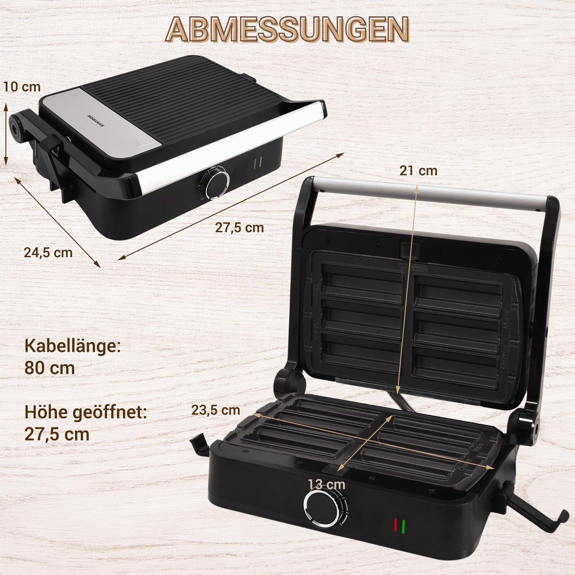 Syntrox Churros Kombigerät Multifunktionsmaker mit Wechselplatten, Kontaktgrill Edelstahl, Multifunktions Sandwichmaker, mit austauschbaren Platten, multifunktionales Küchengerät