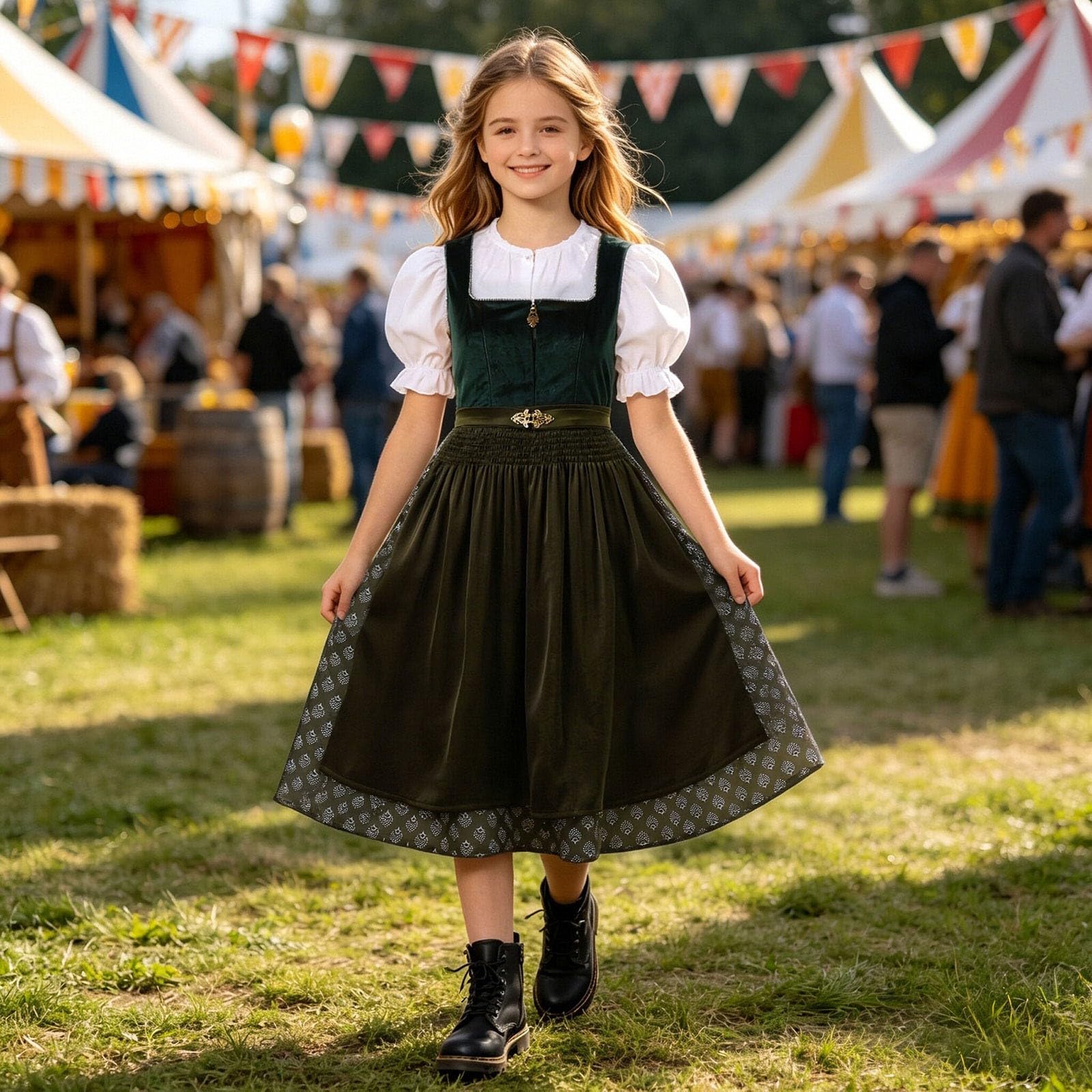 Dirndl dziewczęca bluzka i fartuch w tradycyjnym stylu dla dzieci, dziewczynek, fartuch do stroju bawarskiego, długi fartuch dla nastolatków, nowoczesny strój bawarski tradycyjny