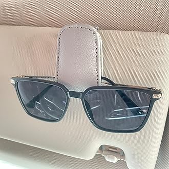 KIWEN Sunglasses Holders for Car Visor, Magnetic Leather Glasses Eyeglass Clip for Car, Ticket Card Clip Sunglasses Mount, Car Visor Accessories Gadgets (1, Grey)