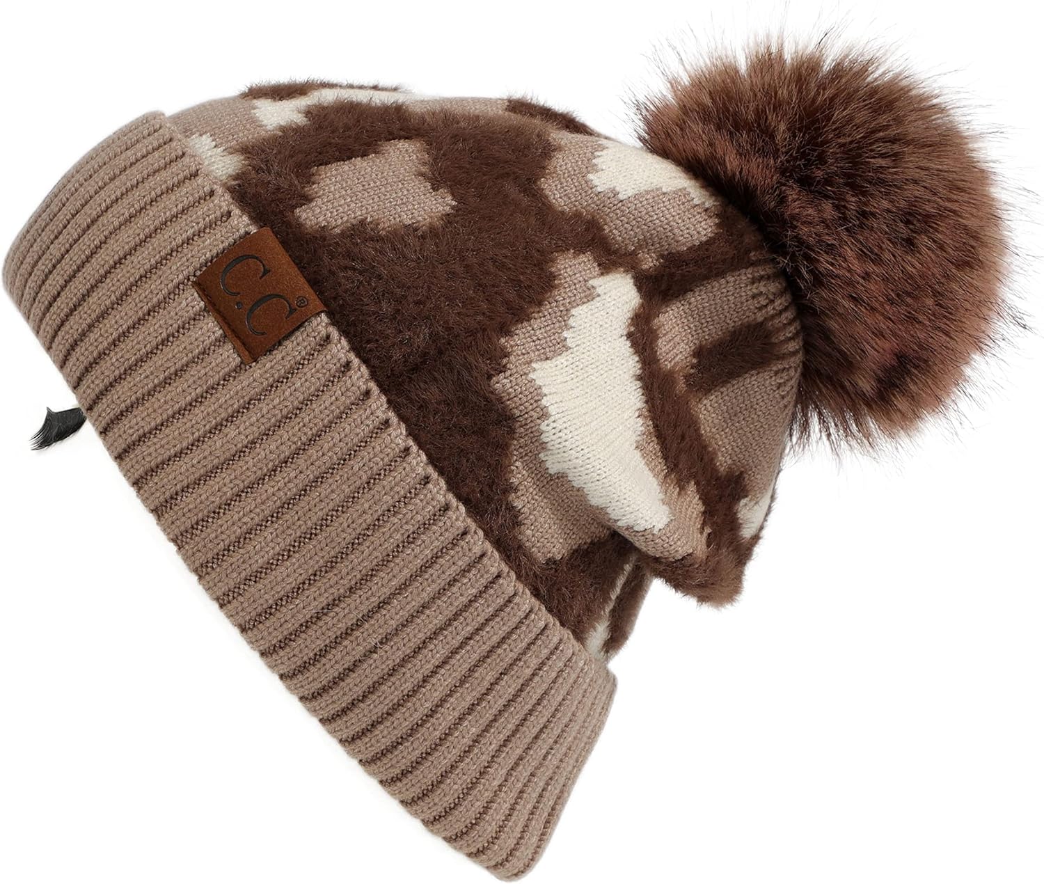 C.C Exclusives Plush Yarn Pom Beanie hat with Daisy Pattern (HAT-2093)(HAT-3001)(HAT-4005)(HAT-4009)(HAT-4023)