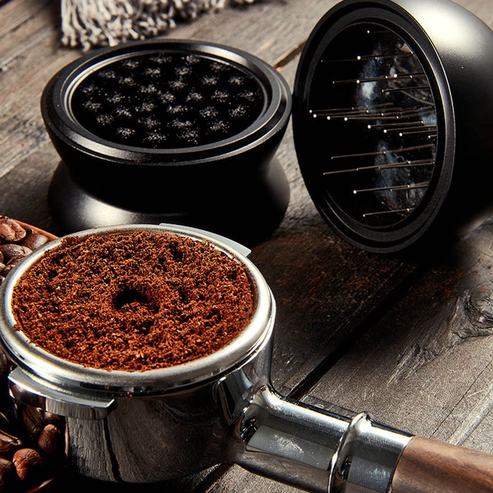 FLEXMAN Distribuidor de Café Ajustable, 22 Agujas Distribuidor de Café en Polvo con Mango Giratorio Metal Ensenada Fija, Herramienta Profesional para Agitar Café Expreso en Polvo (53mm)