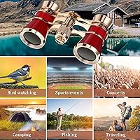 Vista 7 de Opera Glasses Binoculars 3 X 25, Mini Binocular Compact Lightweight, Theater Glasses with Chain for Adults Kids Women Theater Opera (Red with Chain)