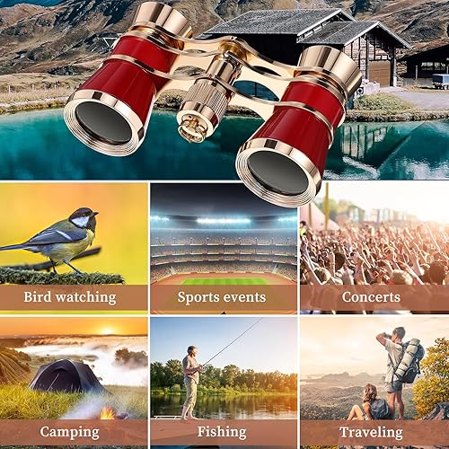 Miniatura 7 de Lentes de ópera de 3 x 25 pulgadas, mini binoculares compactos, ligeros, anteojos de teatro con cadena para adultos, niños, mujeres, teatro, ópera