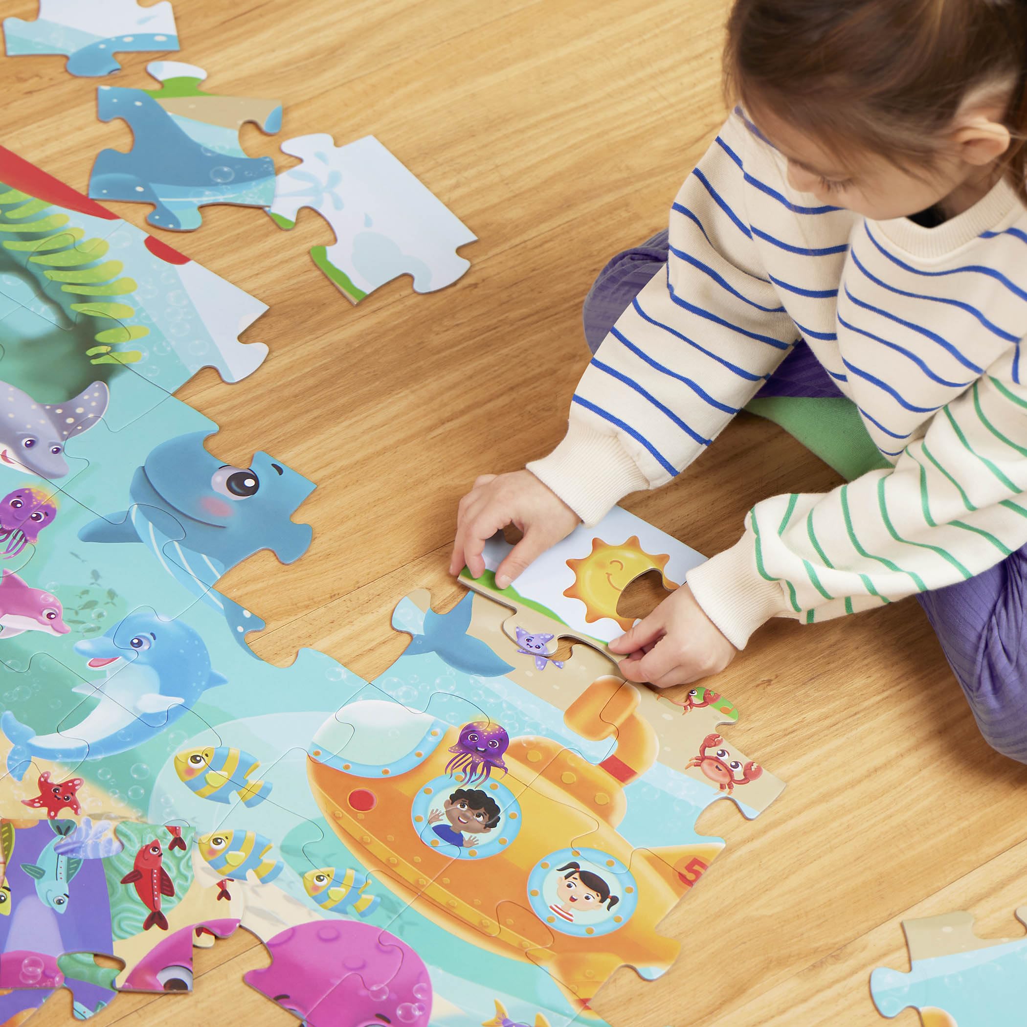 B. Toys - Gigantisches Puzzle 3er-Pack - Meer, Weltraum, Dinos - 48-Teile Bodenpuzzle (3er-Pack) - Ozean, Weltraum, Dinosaurier - Große 2 Fuß x 3 Fuß Puzzles für Kinder - 3 Jahre +