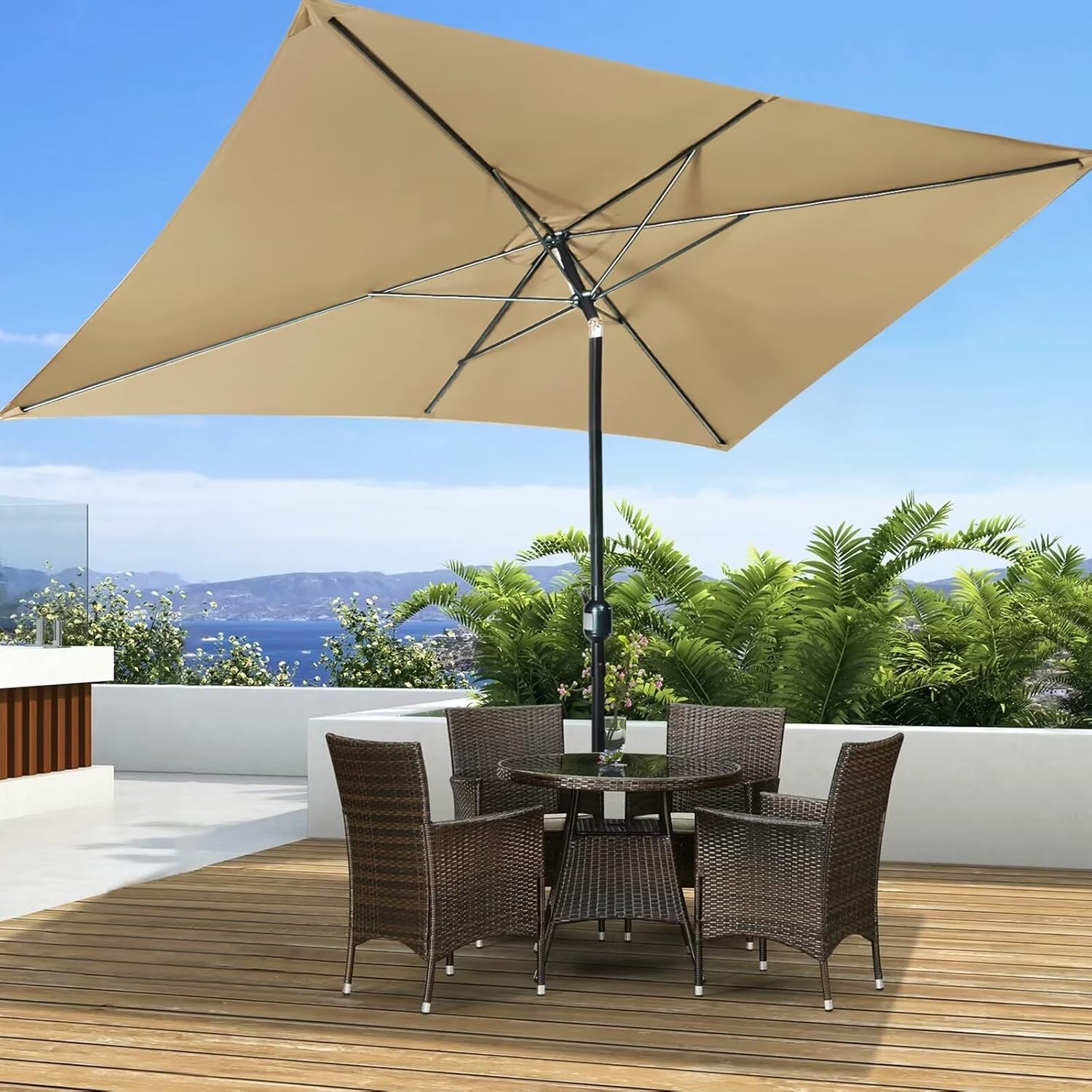 6.5x10ft Rectangular Patio Umbrella, Outdoor Market Table Umbrellas with Heavy Duty Pole, UV Protect Umbrella with Push Botton Tilt & Crank Ideal for Garden, Deck, Lawn, Backyard & Pool