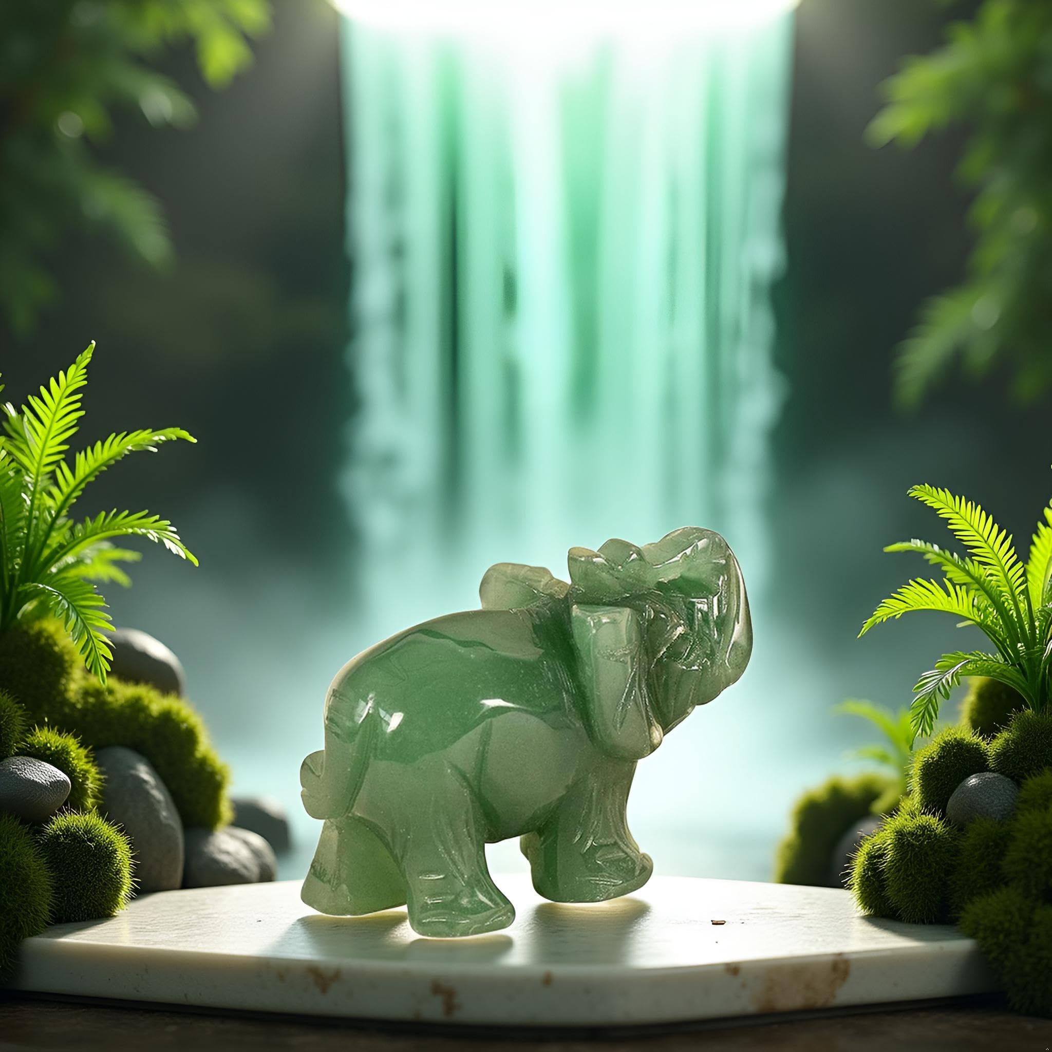 thumbnail: SquarezhenBo Groene Jade Olifant Ornament – Handgemaakt Beeldje, Natuursteen Decoratie