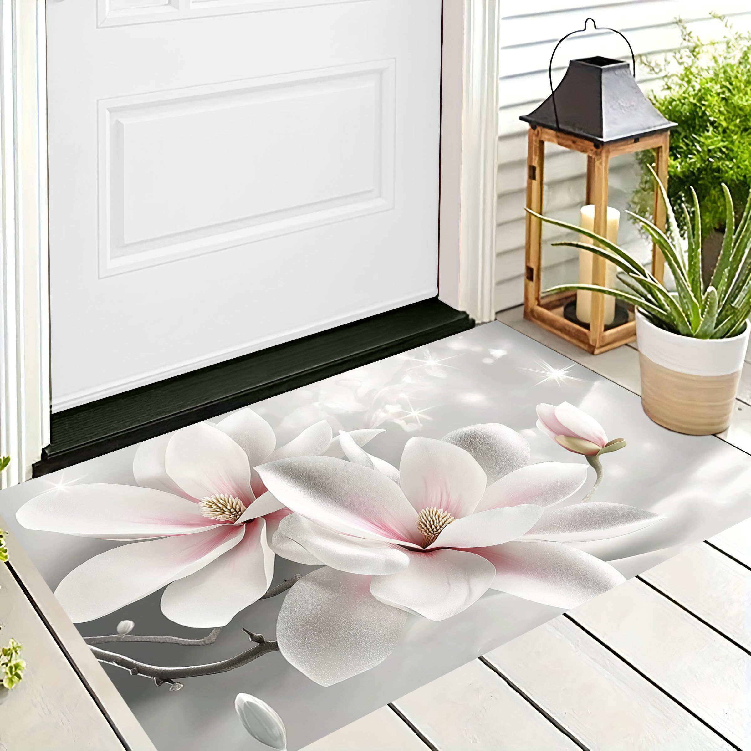 Tappetino Entrata Rosa Magnolia Scintillante Zerbino Piante Eleganti Zerbini Di Benvenuto Per Cucina Interno Terrazzo Posteriori Esterno Porte Anteriori La Casa,90X150Cm
