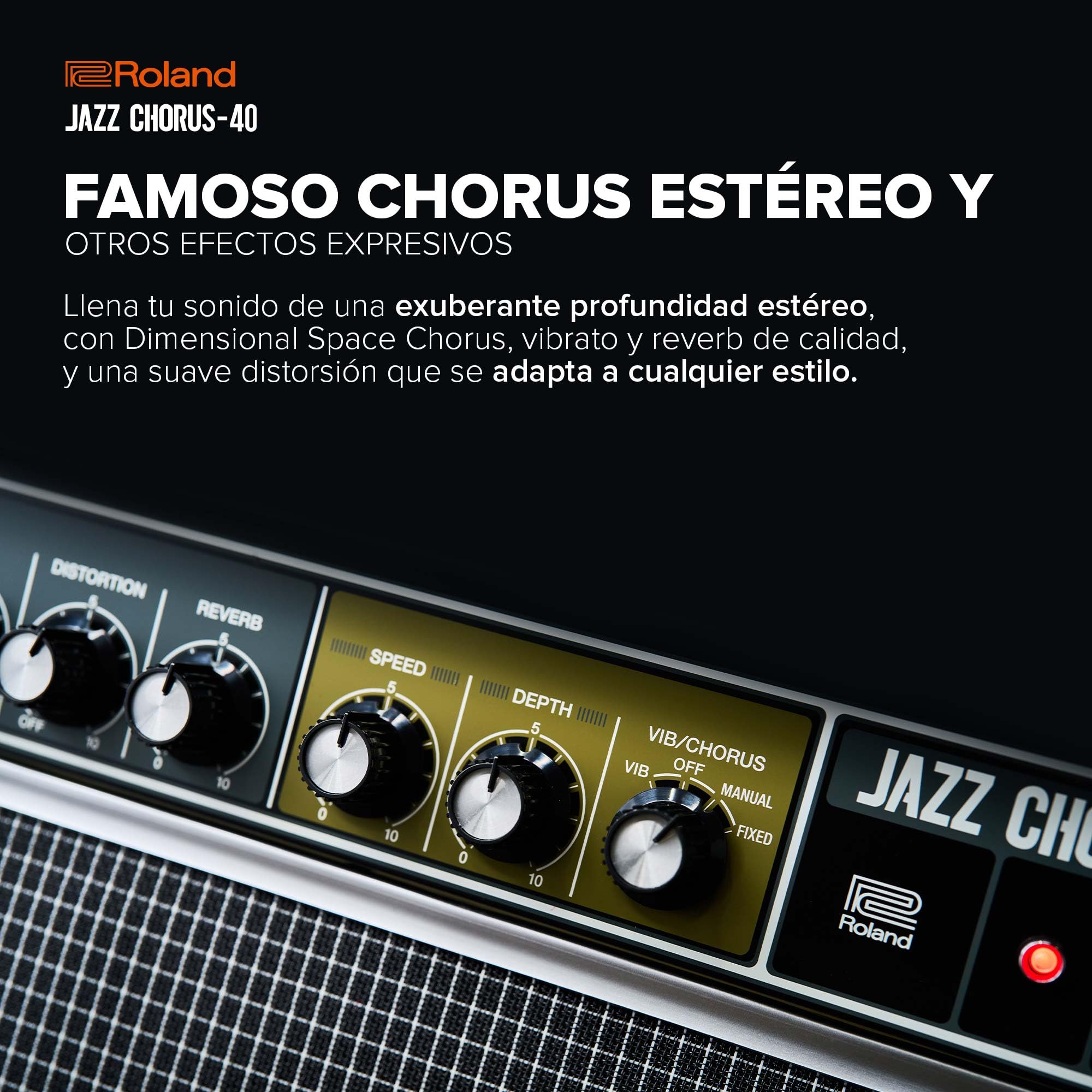 Roland JC-40 Jazz Chorus | Ampli de Guitarra Compacto | Sonido limpio JC mítico | Efecto Dimensional Space Chorus | Ampli estéreo de 40 W | Dos altavoces de 10 pulgadas