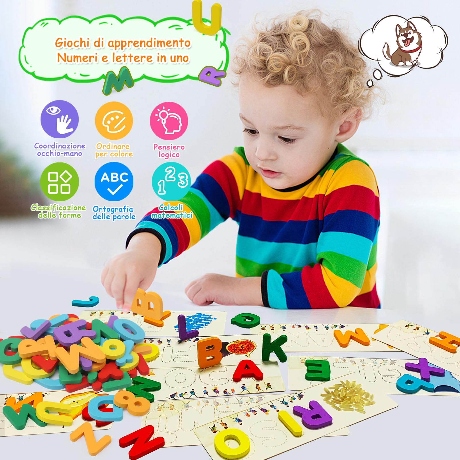 Gioco di ortografia Italiani Lettere di Apprendimento Giochi in legno Educativi Montessori Giocattoli a partire dai 3 anni prescolare giocattolo per bambini 3 4 5 6 7 8 anni ragazzi ragazze