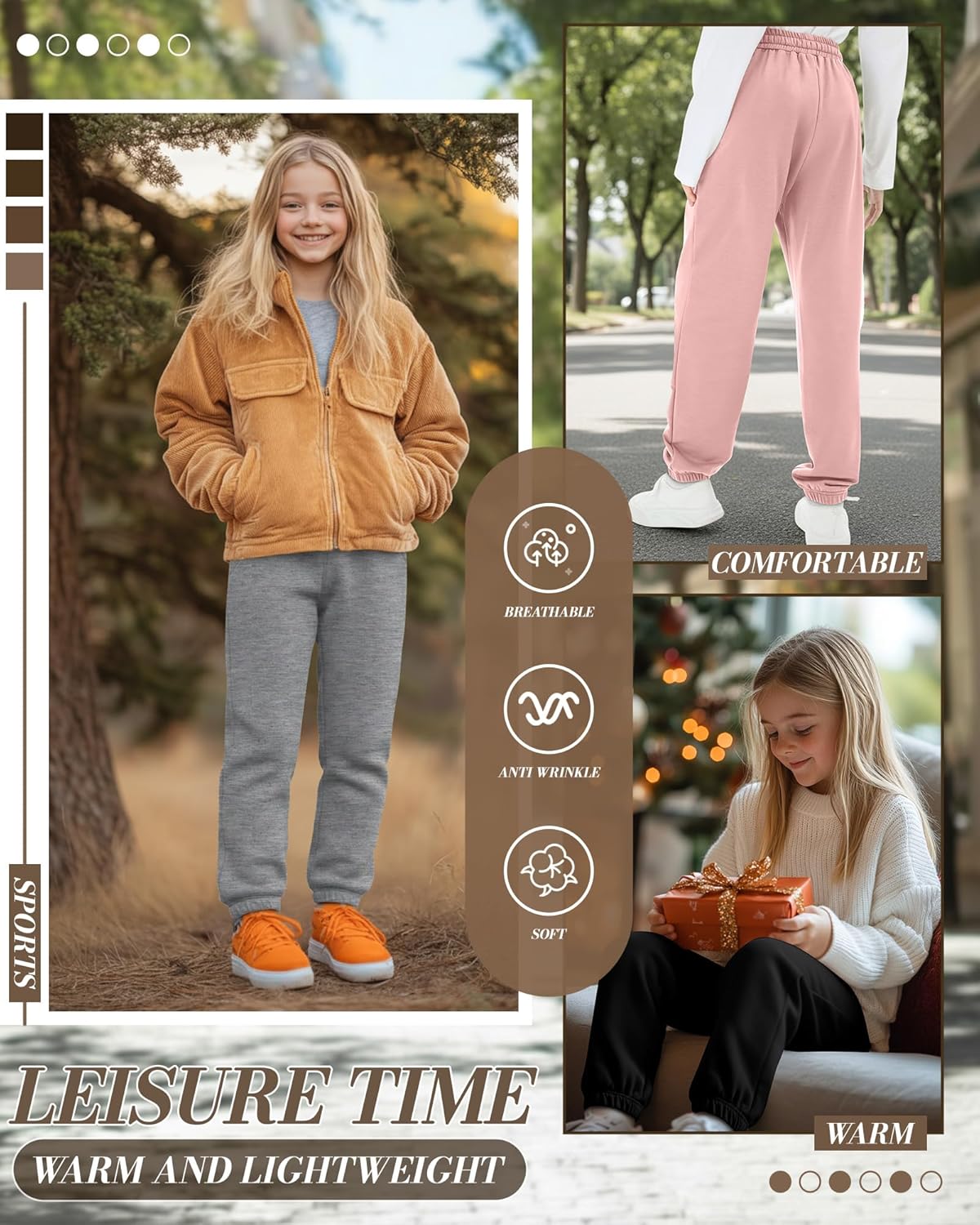 4 Pack Girls' Jogger Sweatpants Girls Drawstring Sweat Pants Teens Activewear Kids Joggers with Pockets (Ages 5-16) - Image 5