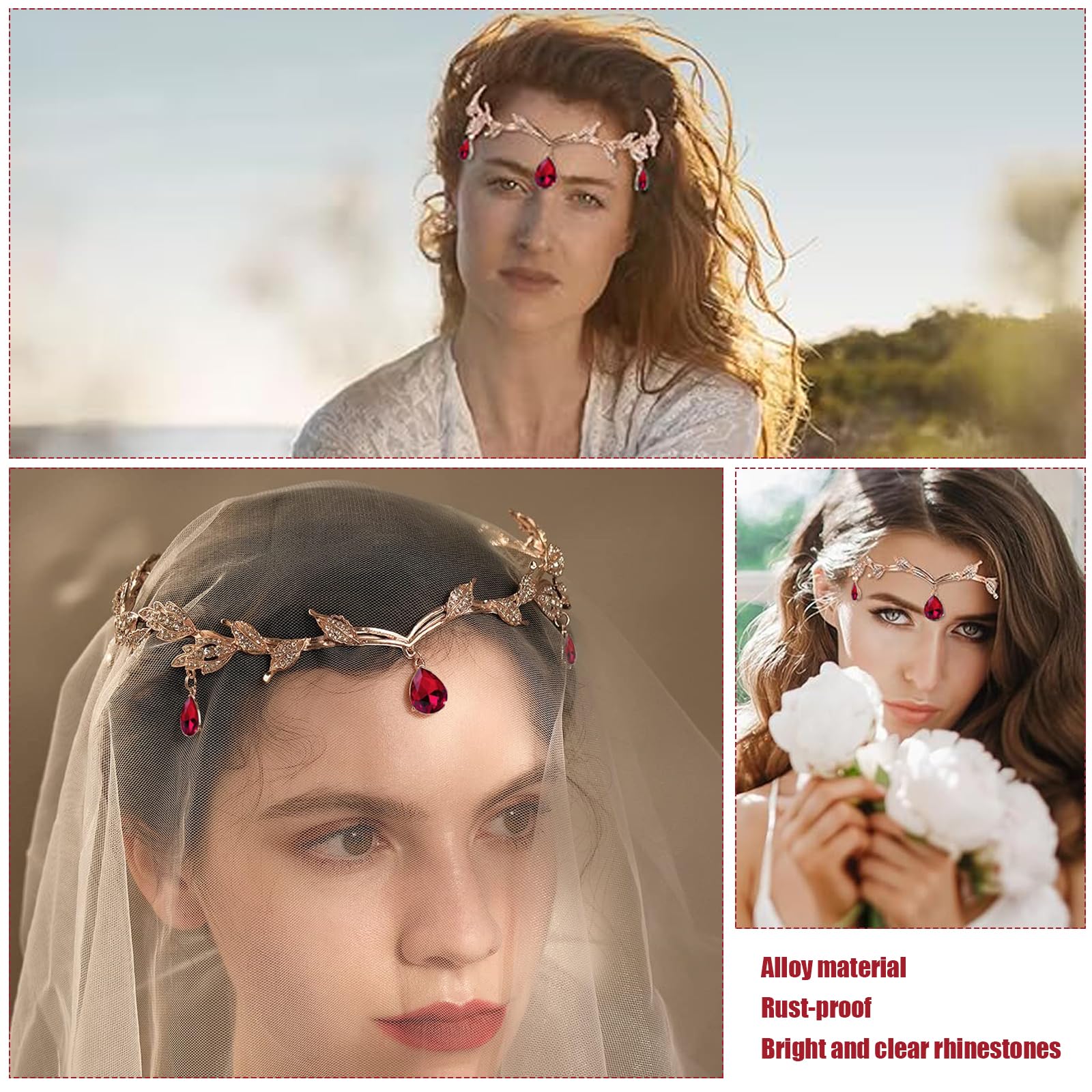 Diadem diadem dla panny młodej, regulowana korona dla panny młodej, diadem elfa retro, diadem elfa, na cosplay, wesele, imprezę, festiwal renesansowy, Boże Narodzenie, urodziny