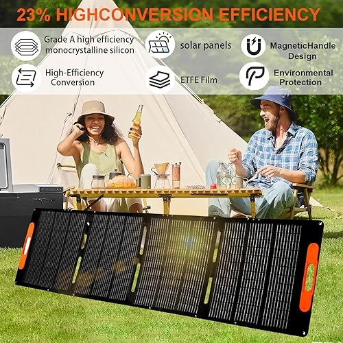 Miniatura 3 de Panel solar portátil para central eléctrica, RV Essentials, 200W 25V ETFE cargador solar plegable con cable solar, alta eficiencia IP67 impermeable