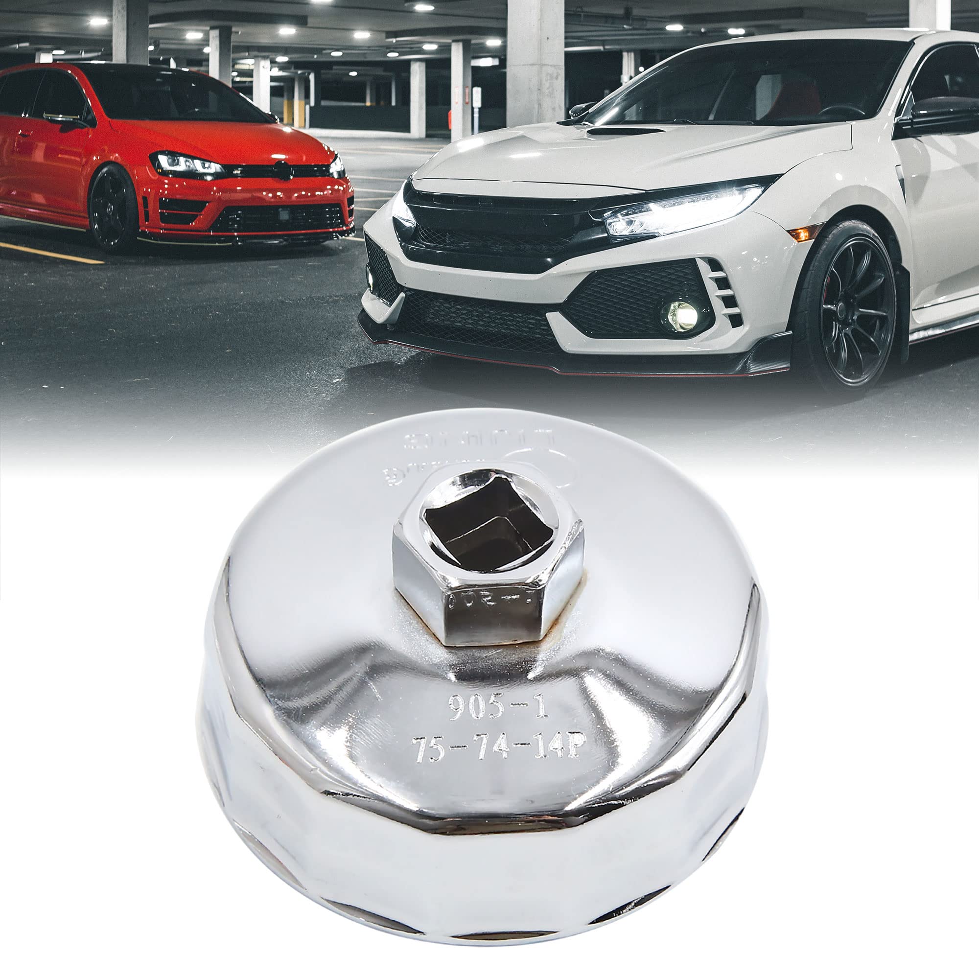 uxcell Steel 74-75mm Inner Dia 14 Flutes Car Oil Filter Cap Wrench Housing Remover Tool