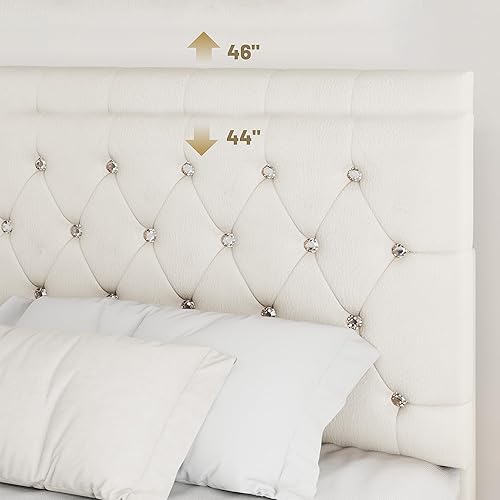 Miniatura 3 de Youmumeub Marco de cama tapizado, marco de cama matrimonial con cabecera ajustable, marco de cama de plataforma completa compatible con marco de