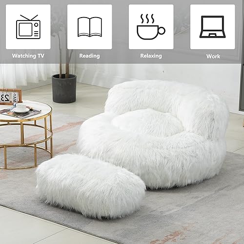 Miniatura 5 de Puf con reposapiés, puf de felpa con relleno incluido, suave puf para juegos, sofá gigante perezoso con otomana para adultos y niños, sala de estar,