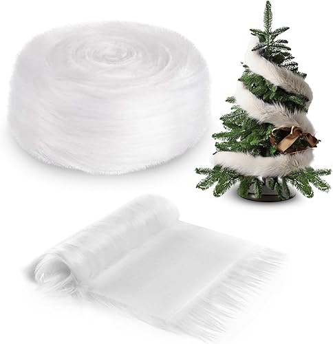 Miniatura 2 de FabricLA Tela de piel sintética blanca con ribete de cinta, 1 pulgada de ancho x 72 pulgadas de largo, tela de piel sintética suave de Navidad para