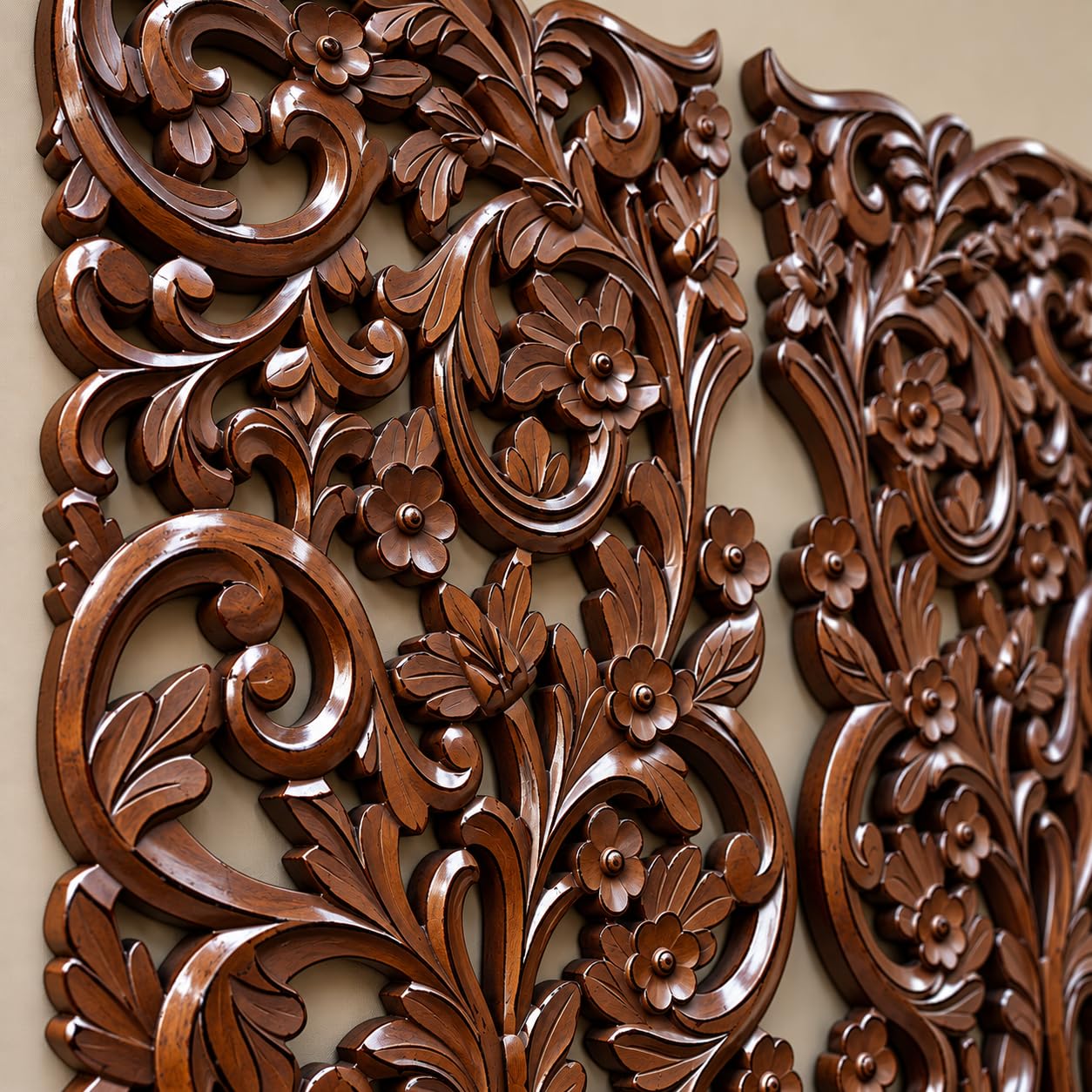 Floral MDF Wall Panel - Walnut Design -2