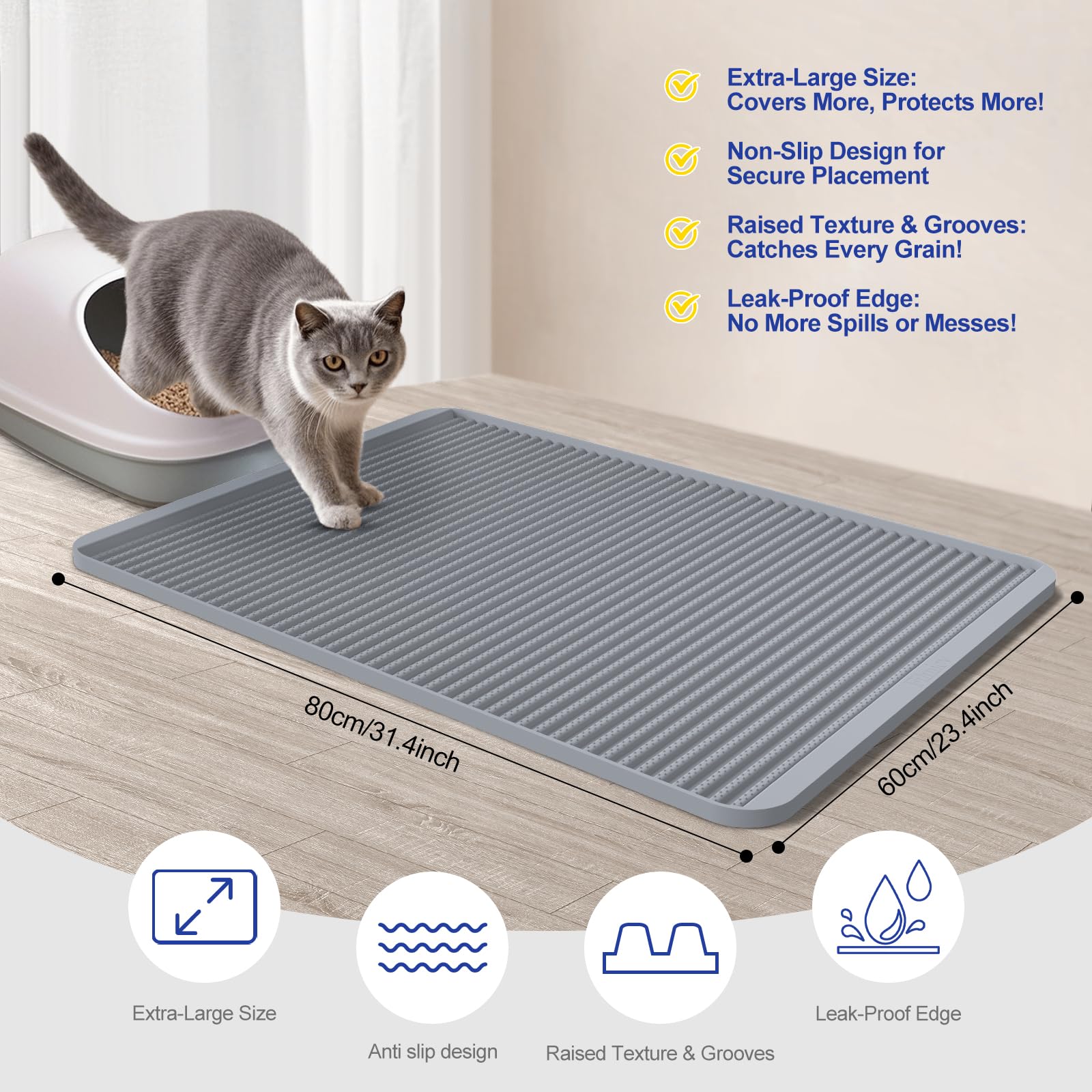 Kattenbakmat, 120 x 80 cm kattenbakmat, waterdicht, antislip