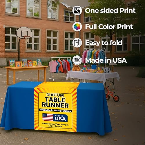 Miniatura 5 de DreamController Camino de mesa personalizado de 12 x 72 a 36 x 72 pulgadas con logotipo, imagen o texto empresarial, camino de mesa personalizado