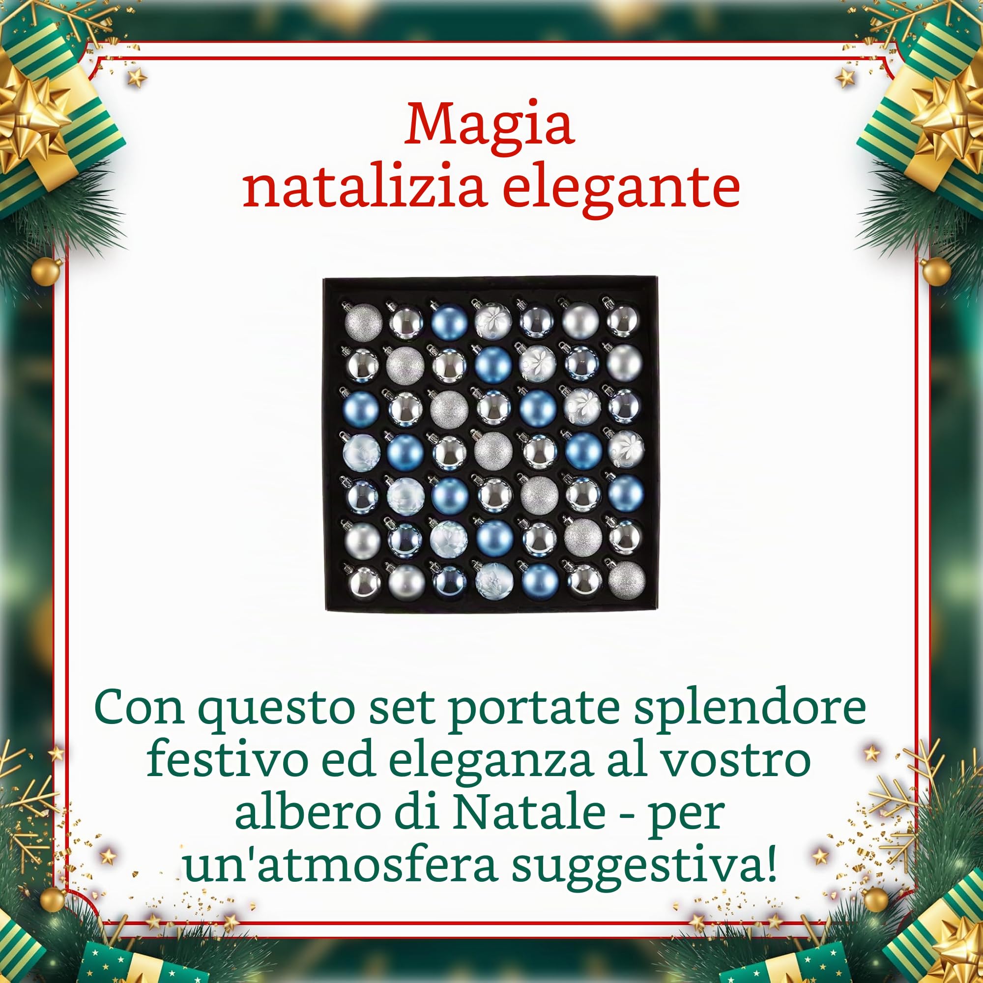 HEITMANN DECO Christmas - Set di 49 palline per albero di Natale, decorazione natalizia azzurro, blu, argento da appendere - Assortimento di palline di plastica