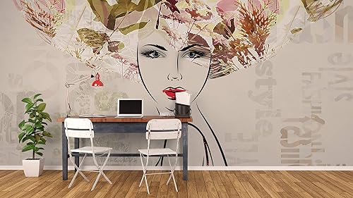 Miniatura 4 de Murwall Papel pintado Mujer Cara Arte Mural de pared Abstracto Mujeres Murales de pared Caras artísticas y hojas de invierno Tipografía Fondos de