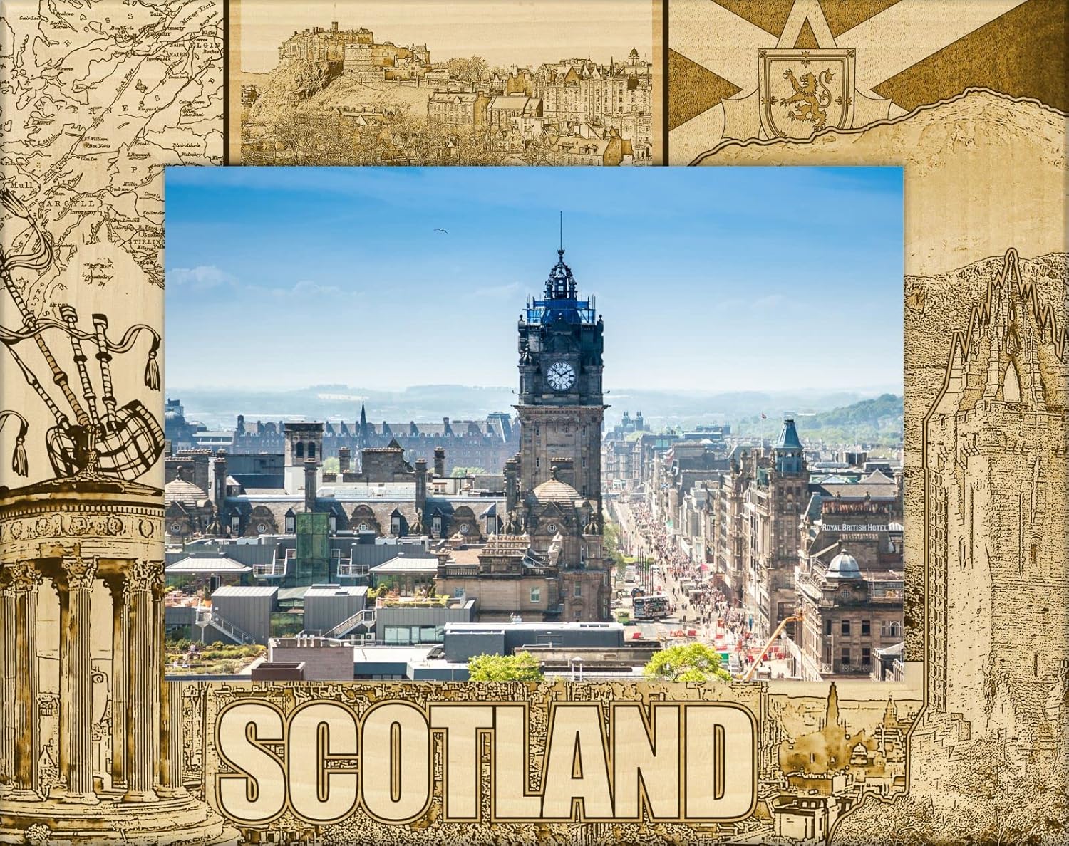 Saddle Mountain Souvenir Scotland Quad Style Laser Engraved Wood Picture Frame Landscape (4 x 6)