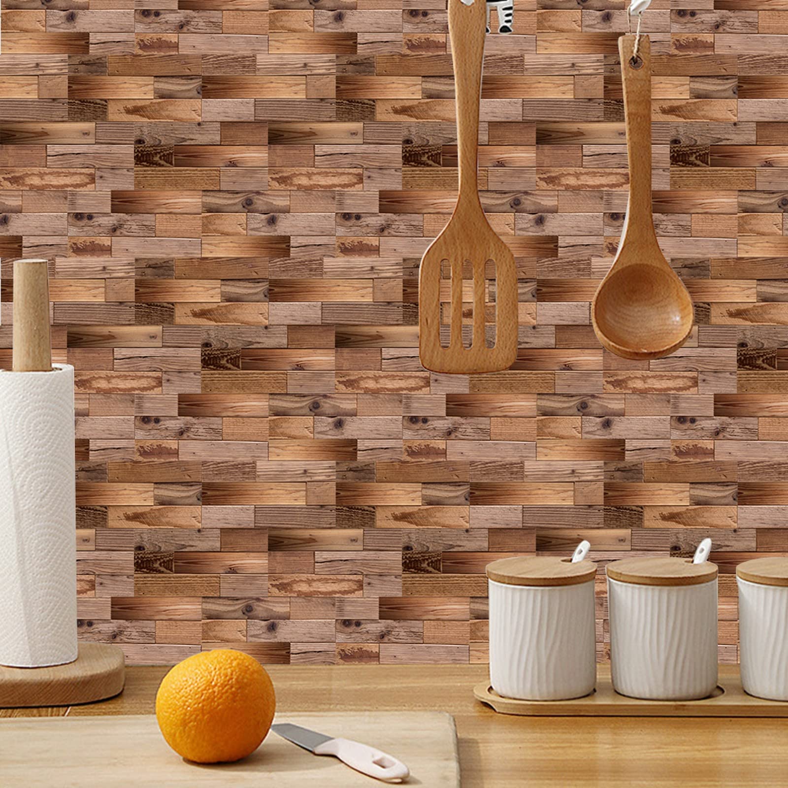 Piastrelle adesive effetto legno 3D, impermeabili, in PVC, decorazione da parete, cucina, bagno, paraschizzi, 15 cm x 30 cm