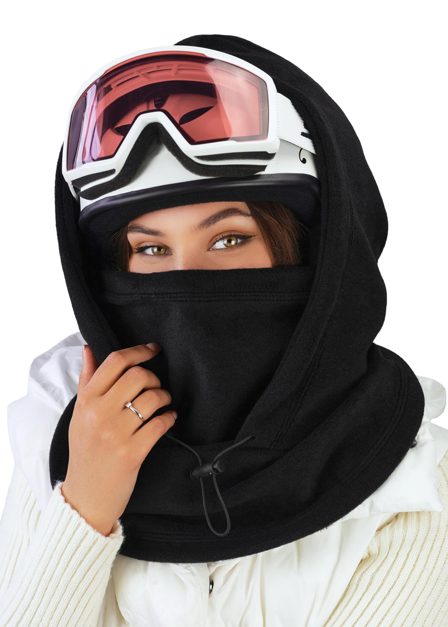 Fleece Balaclava Over Helmet - Warm Helmet Ninja Hood - Snowboard Hooded Hat Neck Gaiter Ski Mask