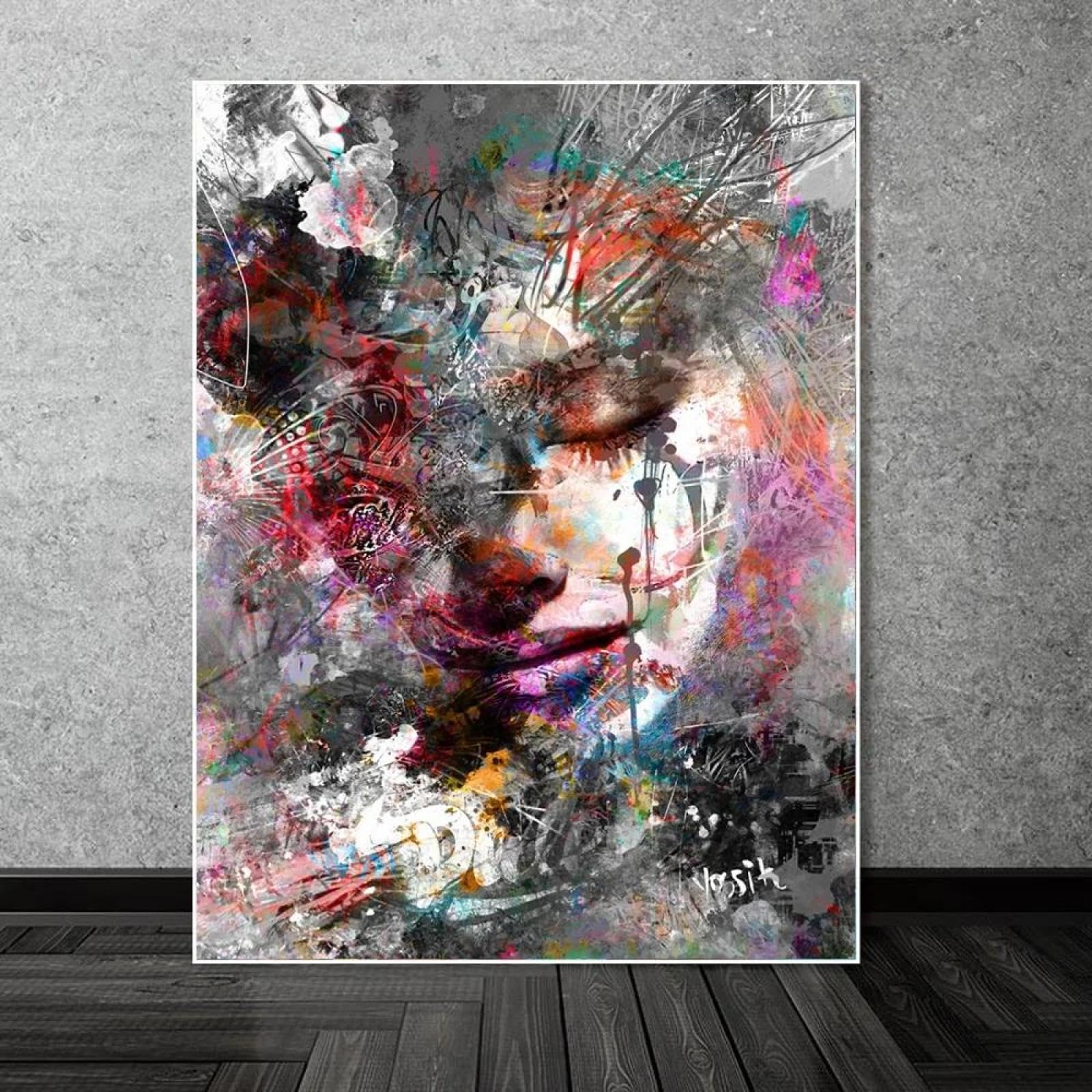 Yocheng Abstract Girl Canvas Painting Graffiti Art Posters And Prints Art Wall Pictures For Living Room Home Decoration 50x70cm No Frame