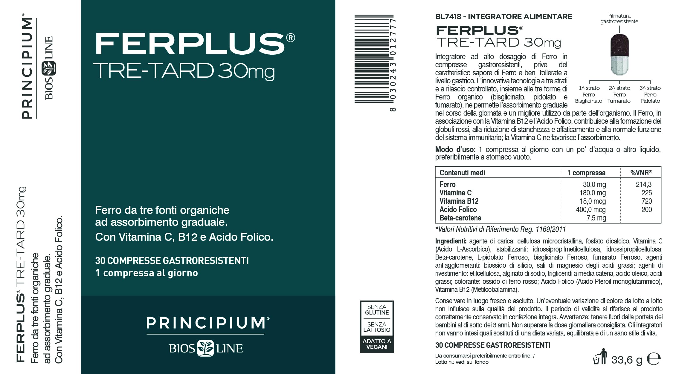 Bios Line Principium FerPlus Tre-Tard 30 Cps Gastroresistenti