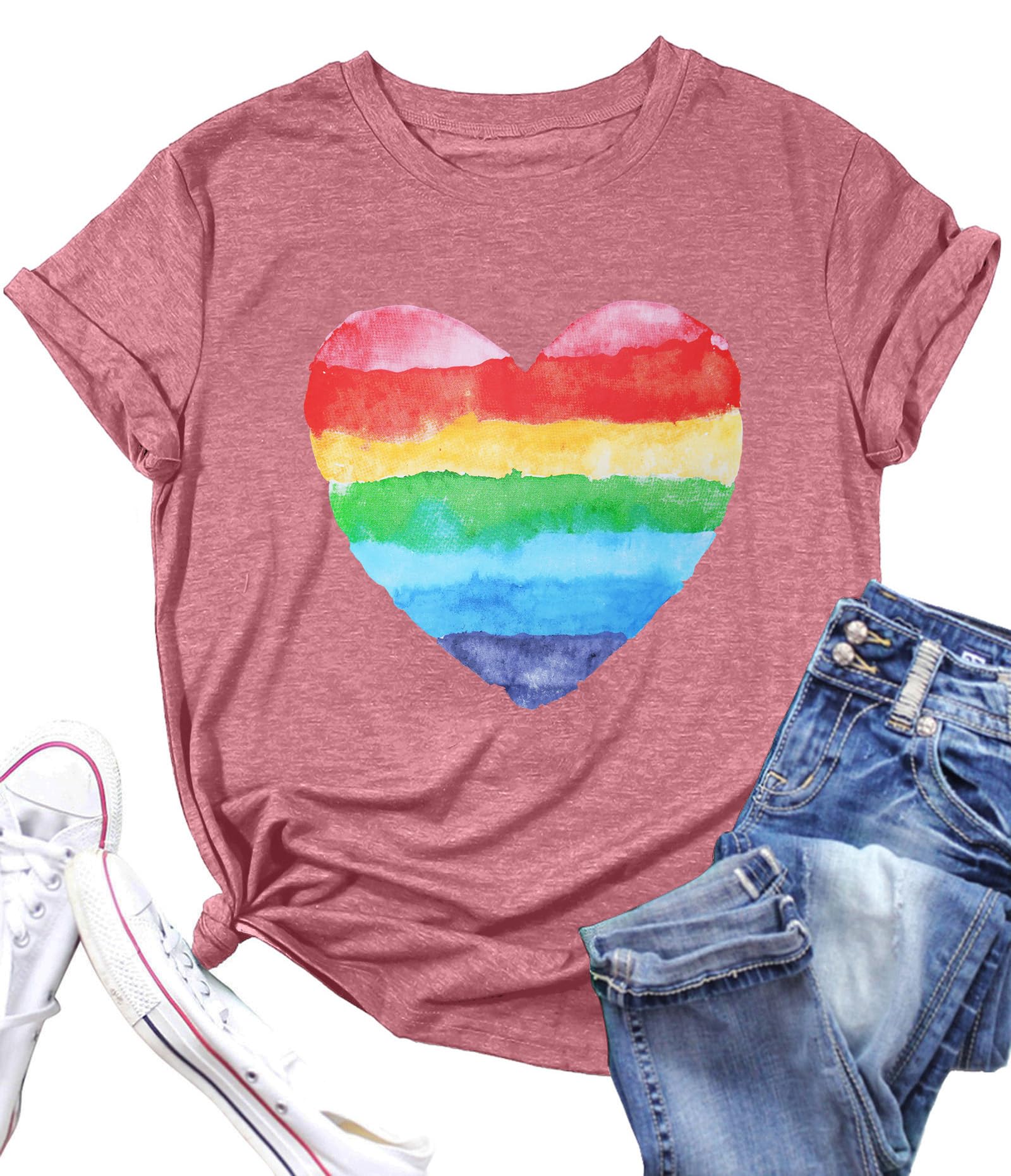 LAZYCHILD Pride Shirts for Kids: Rainbow Heart Graphic T-Shirt LGBT Equality Gay Pride Shirt LGBT Month Tee Tops