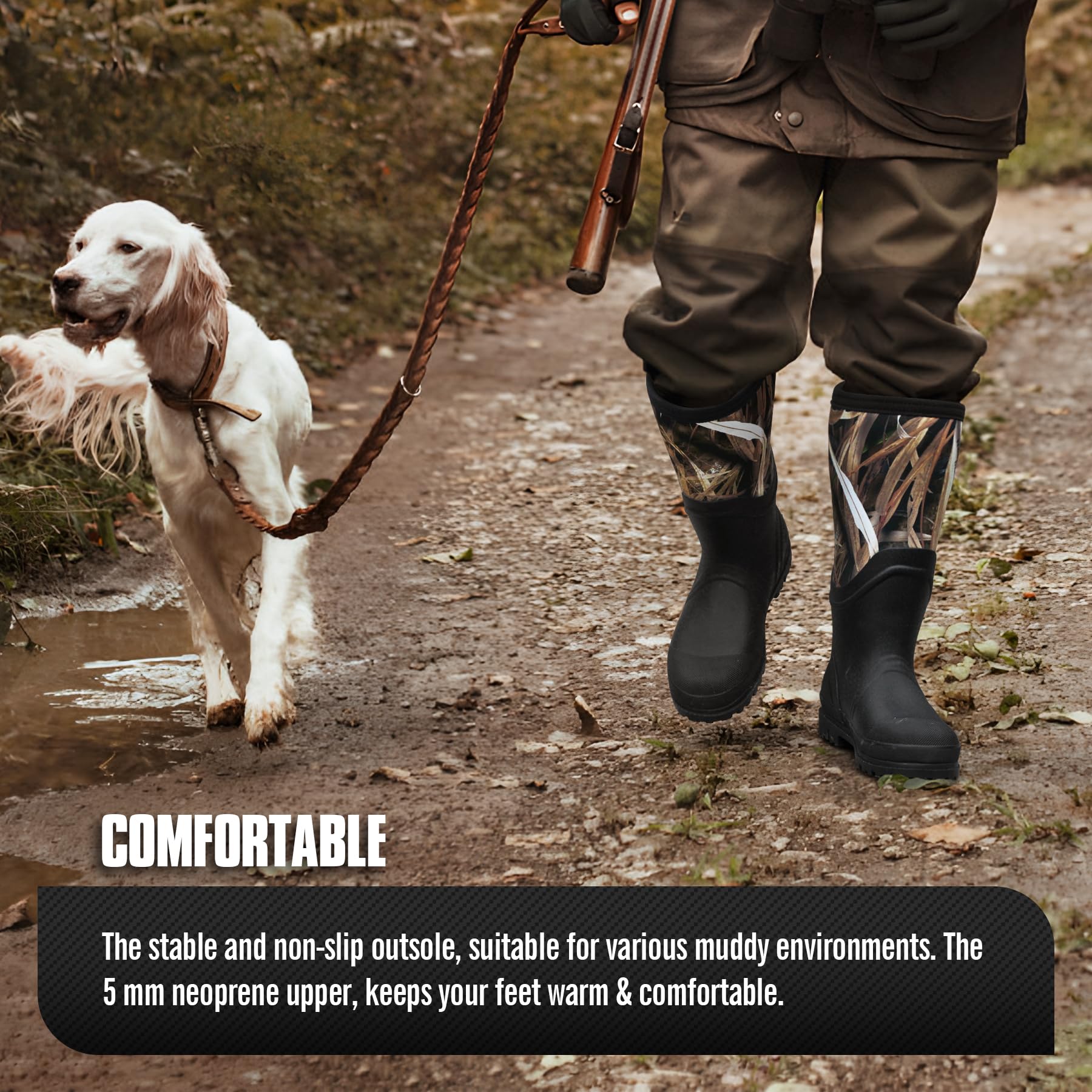 GUGULUZA Jagd Gummistiefel Wasserdicht Jagdstiefel mit 6mm Neopren für Herren Isolierte Regenstiefel für Outdoor
