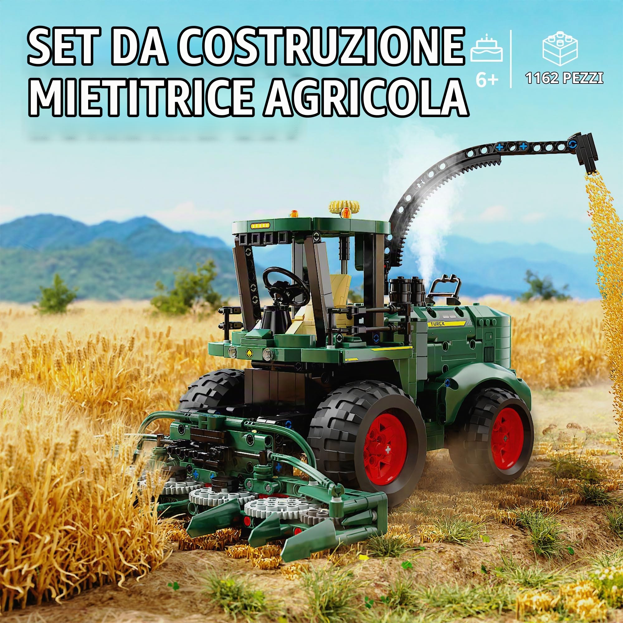 TYCOLE Set Costruzione Technic Trattore Agricolo con Mietitrebbia Funzionante, Veicoli Giocattolo Educativo, Regalo Compleanno, Costruzioni per Bambini e Bambine 8+ Anni, 1162 Pezzi