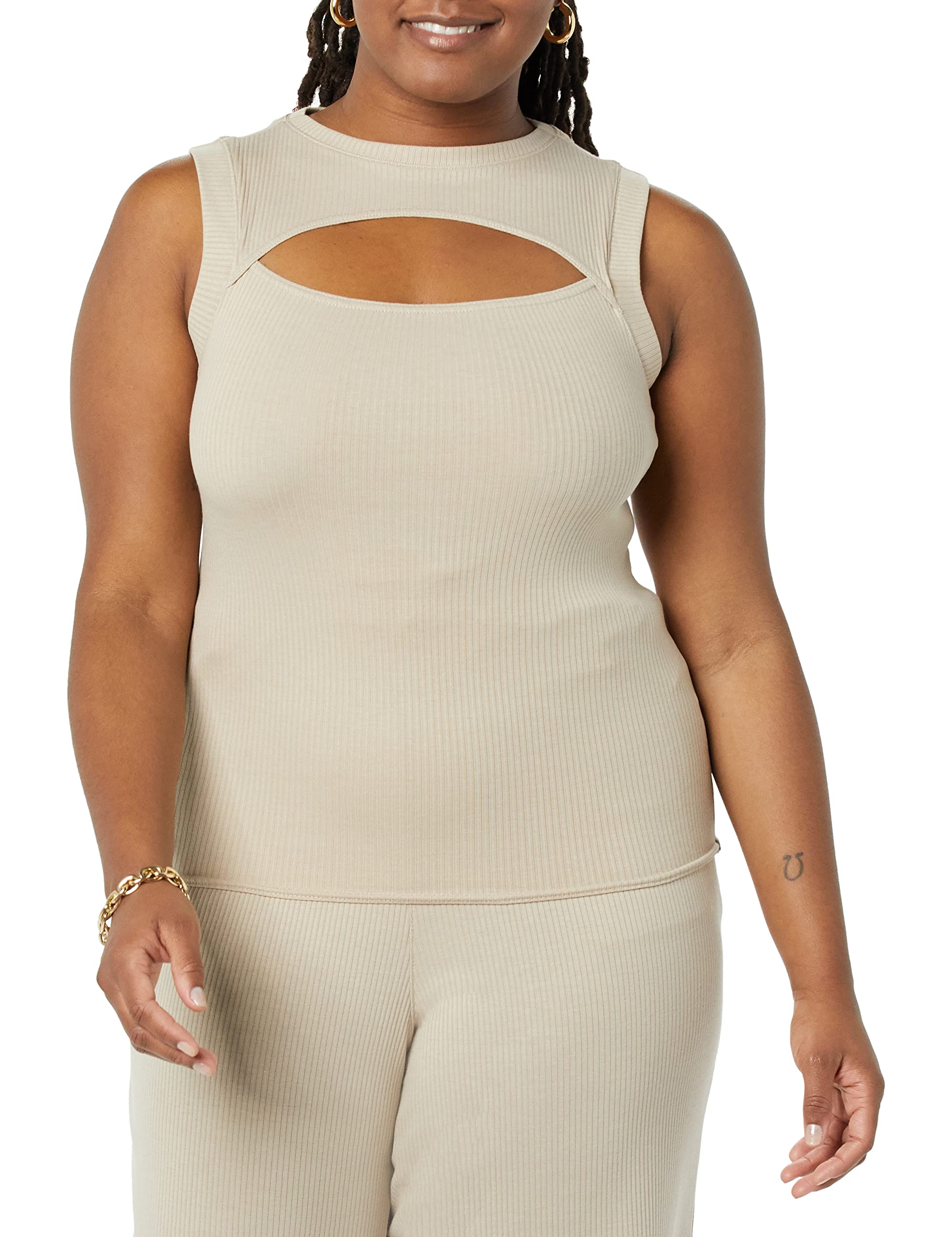TEREAWomen's Ava Cutout Tank Top, Hummus, XXS