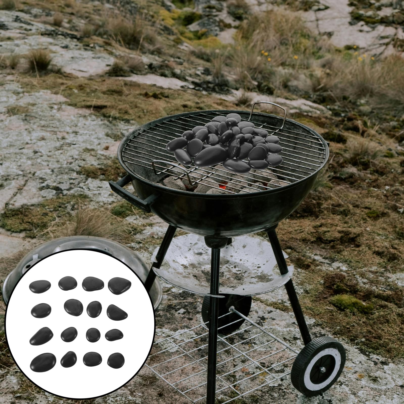 Anneome Pierres de Cuisson Naturelles 1 Kg en Galets de Rivière Résistants la Chaleur pour Barbecue, Cuisson Steak et Soupe, Pierres Chauffantes Réutilisables Cuisine et Extérieur
